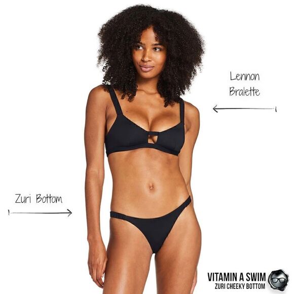VITAMIN A ZURI CHEEKY BIKINI BOTTOM IN BLACK ECOLUX MIX & MATCH LENNON TOP NEW - Picture 5 of 15
